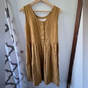 notPERFECTLINEN Sleeveless Mama Midi Dress Amber Yellow S/M 100% Linen